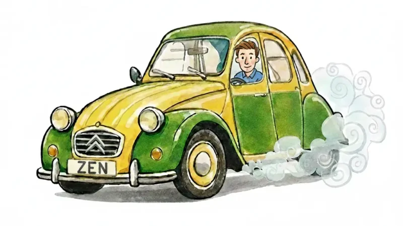 Illustration de la 2CV de Zencontrole, la mascotte de ce controle technique lavallois.